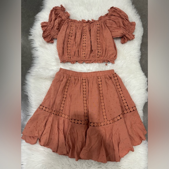 Boho Rosalie Dot On/Off The Shoulder Crop Top / Skirt Set-Small Color Terracotta - Picture 5 of 5